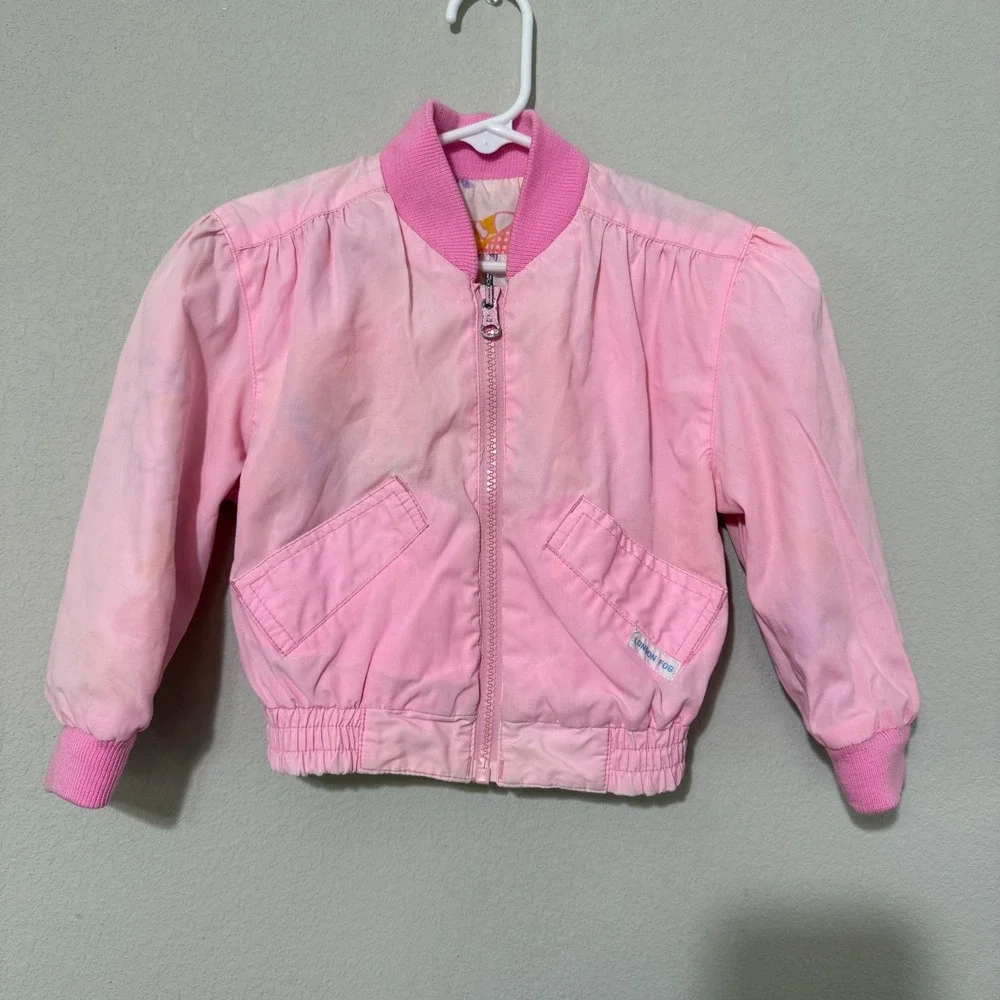 Vintage London Fog Toddler Girl 3T Reversible Pink Bomber Jacket 90's Multicolor - Picture 3 of 9
